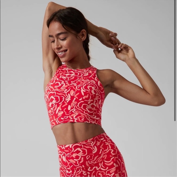 Athleta Other - Athleta Conscious Crop Tank Abstract Floral Print Red Pink Women’s S